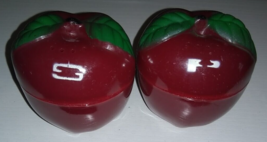Vintage Red Plastic Upright Apple Salt and Pepper Shakers with Stoppers - £5.51 GBP