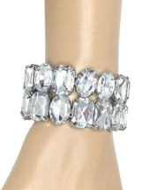 1.3/8” Wide Classic Clear Crystals Evening Pageant Glam Stretchable Brac... - £11.90 GBP