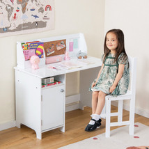 Kids Study Desk Chair Set Wooden Storage Cabinet Bulletin Board White Ho... - $182.60
