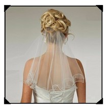 Simple Flare One Layer Elbow Length Soft Tulle Rolled Pencil Edge Wedding Veil 