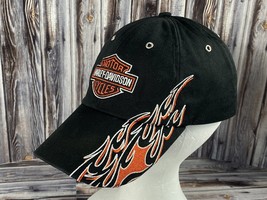 Harley-Davidson Black &amp; Orange Flames Strap Back Trucker Hat - OSFM - £18.94 GBP