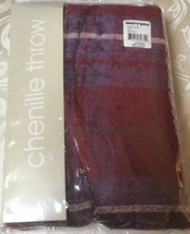 Mervyn’s Chenille Throw Blanket Red Striped 50x70 Rayon Acrylic New 2005 715A - £26.79 GBP