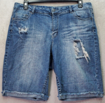 Fashion To Figure Chino Shorts Women&#39;s Size 16 Blue Denim Cotton Ripped ... - £15.91 GBP