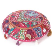 32&quot; Round Floor Pillow Bohemian Pink Patchwork Floor Pillow Case Vintage Indian - £13.82 GBP+