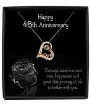 Sterling Silver Heart Necklace Gift for Wife 48th Anniversary Gold Love Pendant - £32.02 GBP+