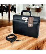 Full Grain Leather Briefcase: Black Laptop Bag with Lock &amp; Adjustable Strap - $5,391.78 MXN