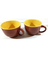 Set of 2 Kathy Ireland Home China A CAFE BOWL MUGs Orange w Yellow Interior - $9.89
