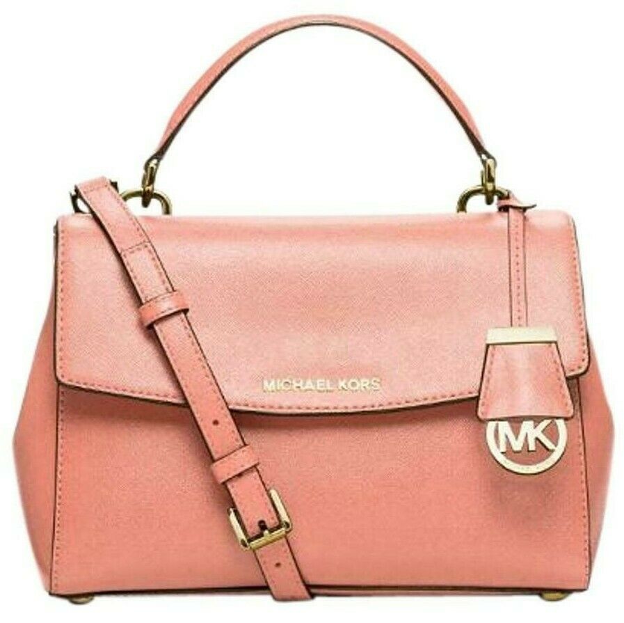 MICHAEL KORS AVA PEACH SMALL SAFFIANO LEATHER SATCHEL CROSSBODY BAG PURS... - $169.99