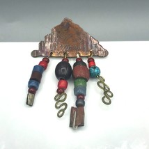 Eclectic Hand Crafted Boho Brooch, Mixed Metals Copper Mountain with Beaded - £57.08 GBP