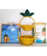 Pineapple 2 Tier Metal Wire Rattan Server Baskets, Tablecloth, Beach Bla... - $696.46 MXN