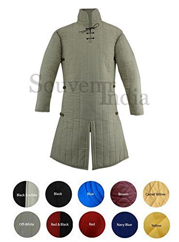 Medieval Gambeson Thick Padded Long Coat Aketon Jacket Armor Costume Off-White C