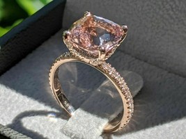 3 Ct Cushion Simulated Morganite Solitaire Engagement Ring 14K Rose Gold Plated - £57.90 GBP