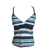 Merona Womens Tankini Swim Top Size Small Blue White Stripe Lightly Padded - $9.89