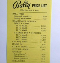 Bally Operator Price List Arcade Game Bingo Pinball June 1 1960 Ball Park Jumbo - £9.72 GBP