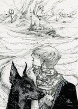 The Passing Storm - Original Art, Pen Drawing, Woman and Dog - £40.09 GBP