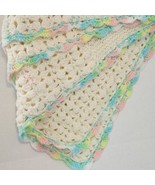 Handmade 33&quot;x42&quot; Crochet Baby Blanket Afghan Pastel Crocheted Scalloped ... - £18.18 GBP