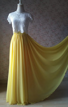 Yellow Chiffon Maxi Skirt Outfit Yellow High Waisted Floor Pleated Chiffon Skirt image 1