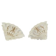 Vogue Jlry Clip On Earrings Carved Mother Of Pearl Folding Fans White Go... - $27.10