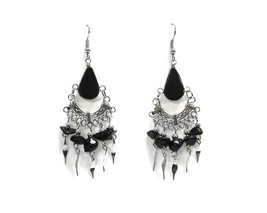 Teardrop Stone Cabochon Chip Stone Metal Dangle Earrings - Womens Fashion Handma - £13.77 GBP