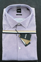 HUGO BOSS Hombre Hal Kent Ajuste Casual Abierto Violeta Algodón Camisa 42 16.5 - £49.42 GBP