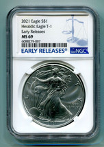 2021 American Silver Eagle Heraldic Eagle T-1 Ngc MS69 Early Release Type One Pq - £42.42 GBP