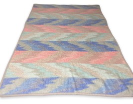 Vtg Acryl Velours Biederlack Blanket Southwestern Zigzag Stripe Pastel 54x73” - £35.21 GBP