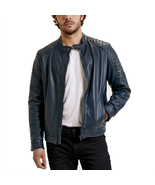 Navy Nomad Casual Biker Style Genuine Leather Jacket - $358.66 CAD