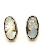 Vintage Sterling Handmade Victorian Female Lady MOP Cameo Post Stud Earr... - $730.82 MXN