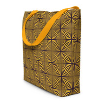 Psychedelic Optical Illusion Geometric Design Black &amp; Yellow Beach Bag - £25.67 GBP