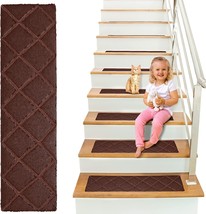 PUREVACY Carpet Stair Treads for Wooden Steps Indoor, Brown 8&quot; x 30&quot; Adhesive... - £30.48 GBP