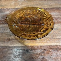 Vintage Amber Glass Divided Candy Nut Dish Mid-Century Modern 1 Handle 8... - $248.61 MXN