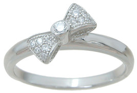 Womens Ladies Delicate Petite 0.05 CT Bow RING Fashion Silver Size 5-9 - £31.35 GBP