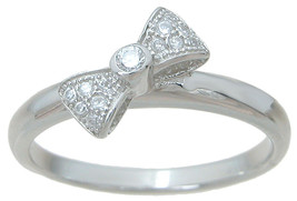 Womens Ladies Delicate Petite 0.05 CT Bow RING Fashion Silver Size 5-9 - £29.40 GBP