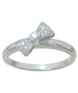 Womens Ladies Delicate Petite 0.05 CT Bow RING Fashion Silver Size 5-9 - £30.94 GBP
