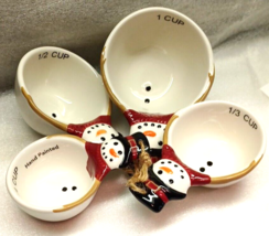 Snowman Measuring Cups Ceramic Christmas  4 Piece Set  Hand Painted - $44.49