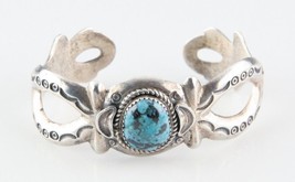 Vtg Sterling Silver Gilbert Tom Navajo Turquoise Cuff Bracelet Unique Piece! - £203.17 GBP