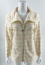 T by Talbots Full Zip Sweater Size Large Petite Cream Pink Striped Draws... - $39.60