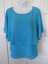 Emilio Pepe Patrizia Turquoise Tiered Cold Shoulder Top Blouse Med YT7872A Nw Ts - £31.86 GBP