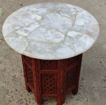 Unique White Quartz Stone Round Coffee Table Top Counter Desk Table Hallway Deco - £183.39 GBP+