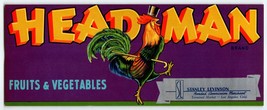 Head Man Label Dressed Rooster Fruit Vegetables Anthropomorphic 1950s He... - £10.10 GBP