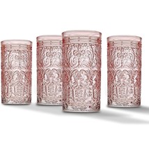 Vintage Drinking Glasses Glassware Tumblers Highball Water Crystal Pink Set Of 4 - £33.24 GBP