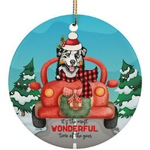 Cute Aussie Dog Ride Car The Most Time Of Year Christmas Circle Ornament - £15.53 GBP