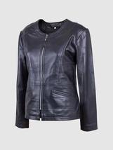 Women Biker Leather Jacket Black Color For Women Collarless Zipper Closure - $199.99