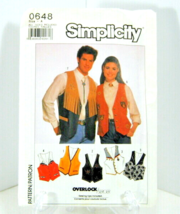 Simplicity Sewing Pattern 0648 Unisex Lined Vest Misses&#39; Men&#39;s Teen 1990... - $6.50