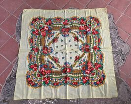 Traditional folk headscarf, white floral scarf, Eastern European folklor... - $40.00