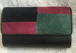 Ande Womans Black Purse Clutch Shoulder Bag with Jewel Tone Suede Accents - £20.40 GBP