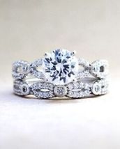 2.46CT Round Diamond Engagement Ring Wedding Set Solid 14k White Gold Finish - £77.93 GBP