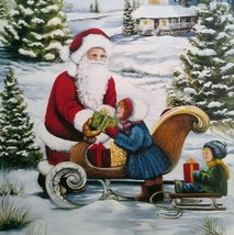 Santa Claus Sled Children Vintage Christmas Art Print J Kleineschay Winter Snow - £31.72 GBP
