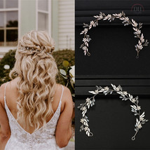 Boho Bridal Hair Vine, Gold Leaf Bridal Hairband, Gold Crystal Bridal Ha... - $39.95