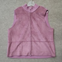 J Jill Faux Suede Ribbed Knit Sweater Vest Womens XL Dusty Rose Full Zip - £19.68 GBP